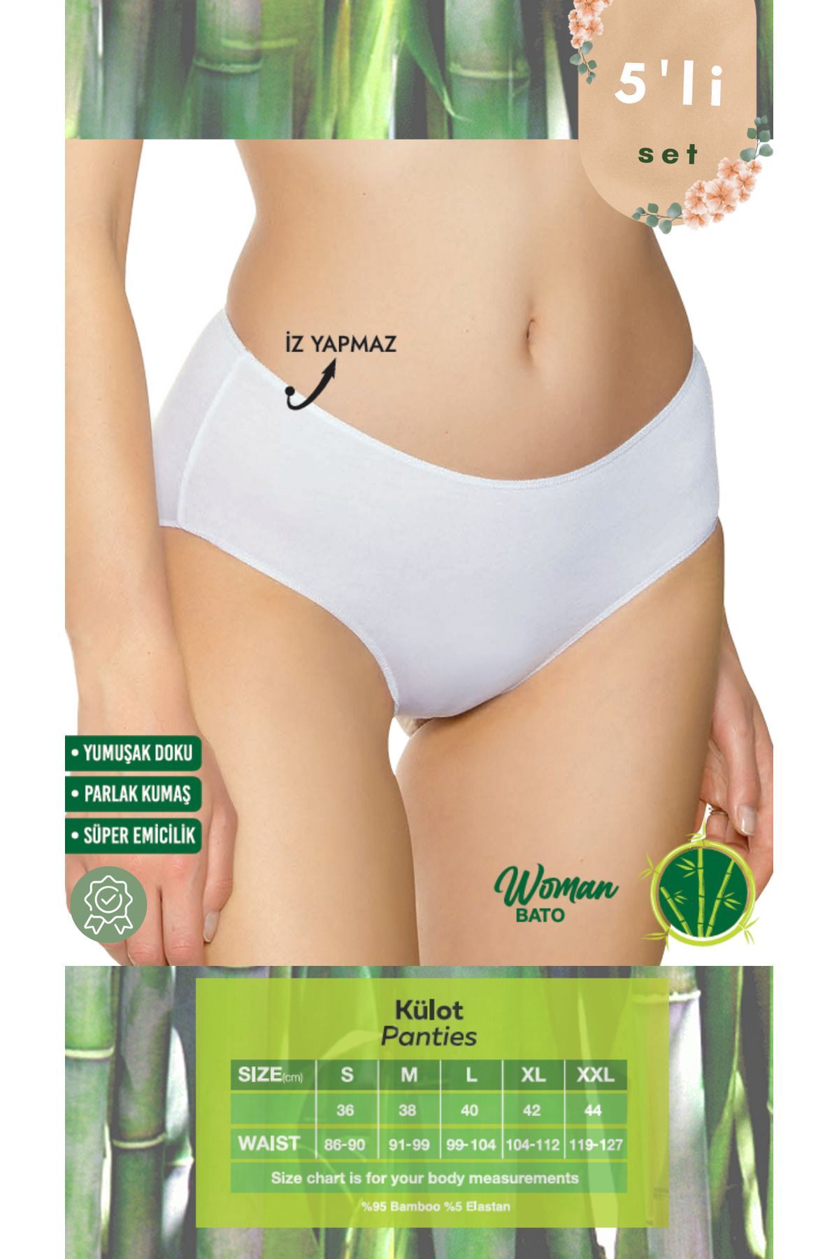 Bambu 5'li  Lazer Kesim Dikişsiz Iz Yapmaz Külot (EXTRA YUMUŞAK VE ESNEK)