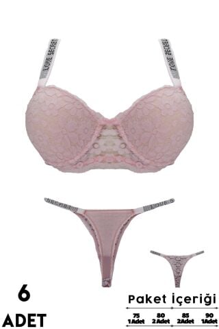 Love Secret 3-4 B Cup Balenli Destekli Taşlı Dantelli Bayan Sütyen Takım 6'lı