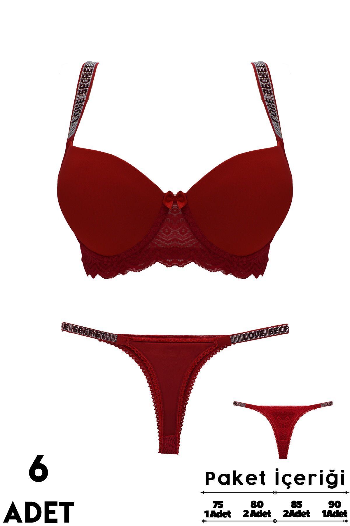 Love Secret 1-2 B Cup Balenli Destekli Taşlı Bayan Sütyen Takım 6'lı