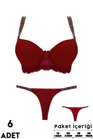Love Secret 1-2 B Cup Balenli Destekli Taşlı Bayan Sütyen Takım 6'lı