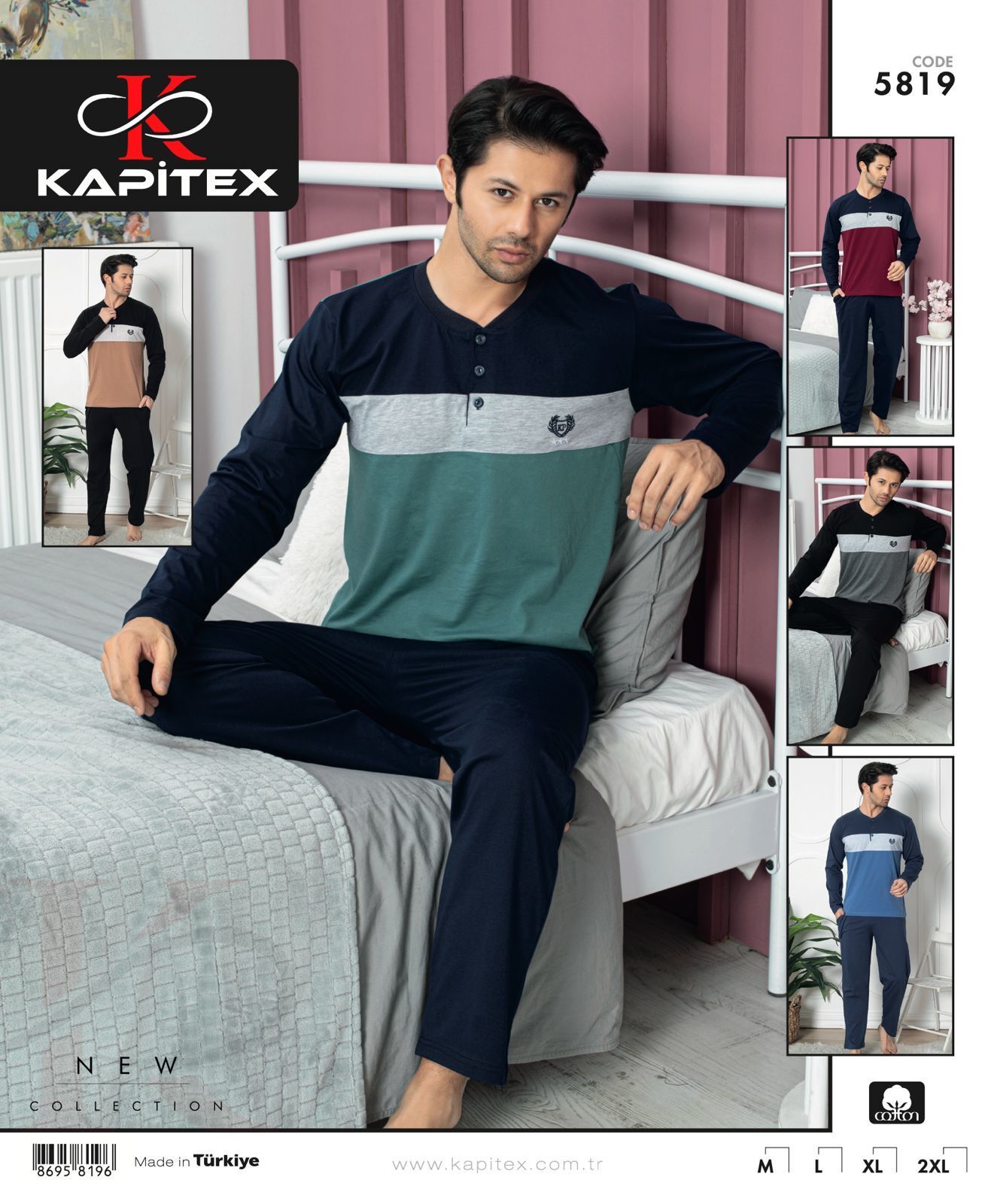 Kapitex 5819. Erkek Uzun Kol Pijama Takım 4'lü