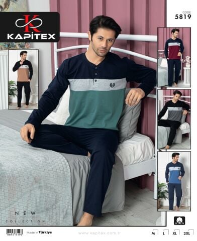 Kapitex 5819. Erkek Uzun Kol Pijama Takım 4'lü