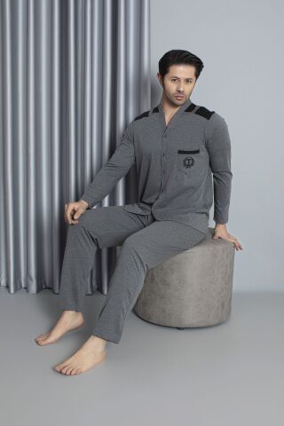 Tekten 5810 Erkek Uzun Kollu Boydan Düğmeli Pijama Takım 4'lü