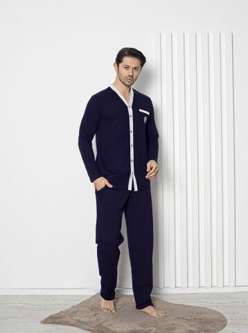 Tekten 5830 Erkek Uzun Kollu Boydan Düğmeli Pijama Takım 4'lü