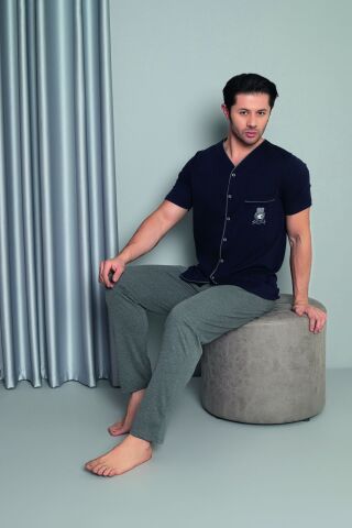 Tekten 5640 Erkek Kısa Kollu Boydan Düğmeli Pijama Takım 4'lü