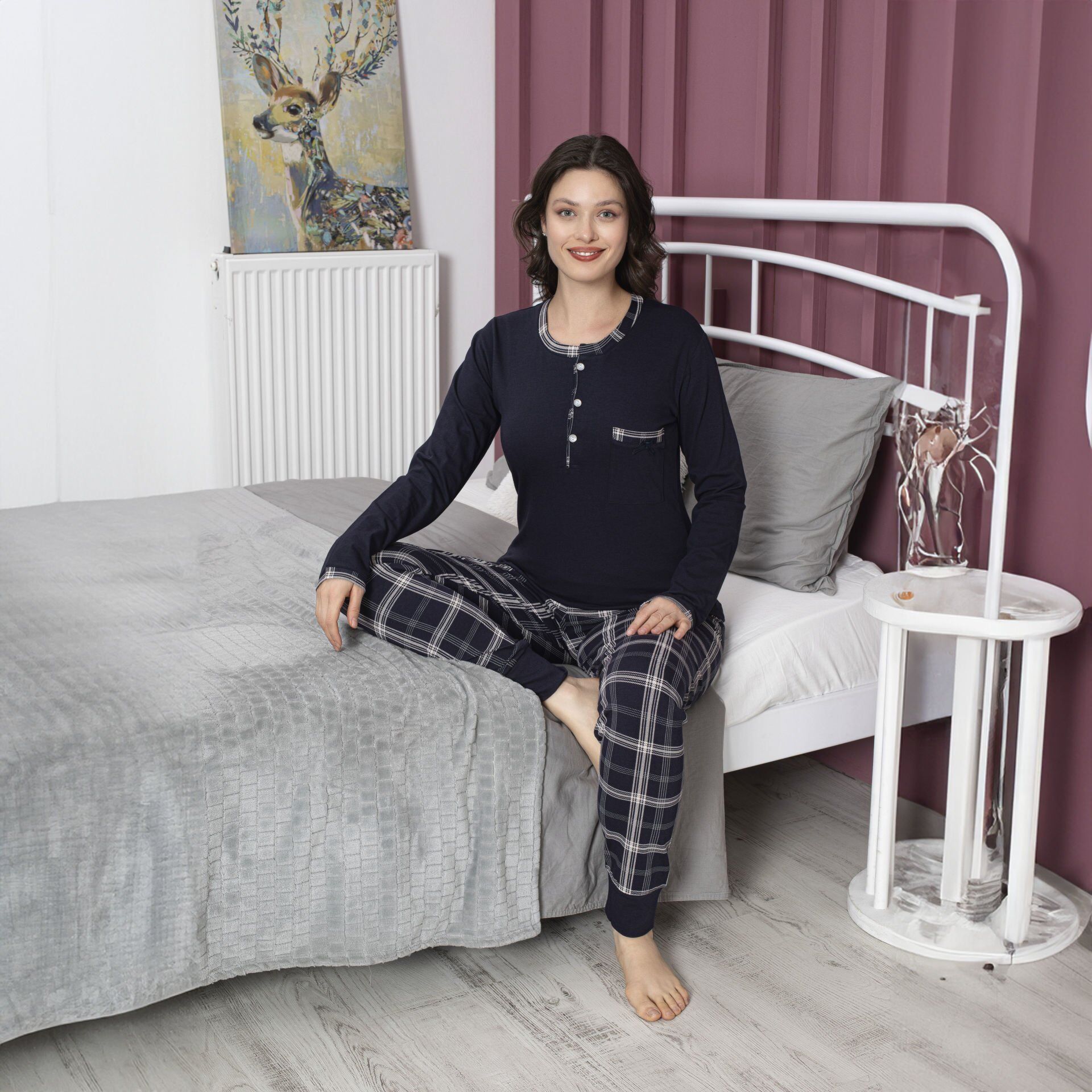 Tekten 5220 Bayan Uzun Kollu Pijama Takım 4'lü