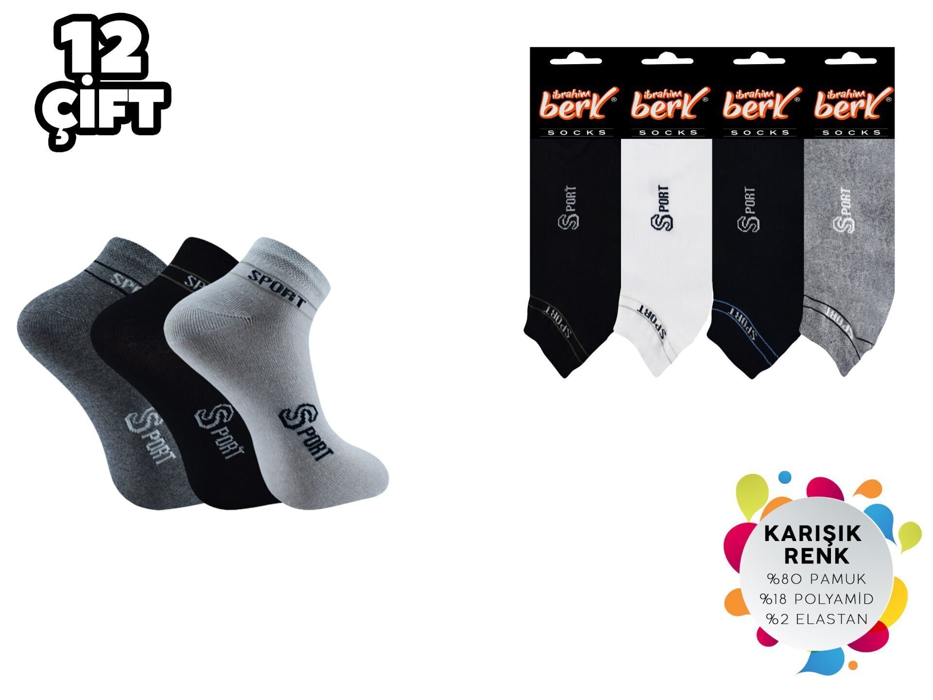 İbrahim Berk 11-20 Erkek Likralı Patik Çorap 12'li