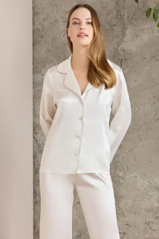 Pierre Cardin Saten Biyeli Kadın Pijama Takımı - 1200 Ekru