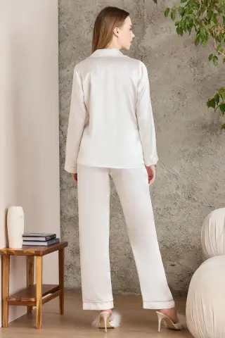 Pierre Cardin Saten Biyeli Kadın Pijama Takımı - 1200 Ekru