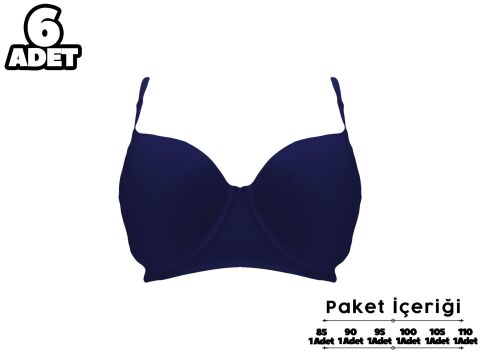 Liza 2110 Lacivert C Cup Balenli Desteksiz Bayan Sütyen 6'lı
