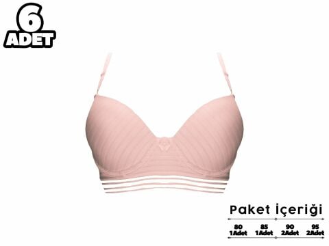 Liza 2170 Pudra Misinalı Balenli Desteksiz Sütyen 6'lı