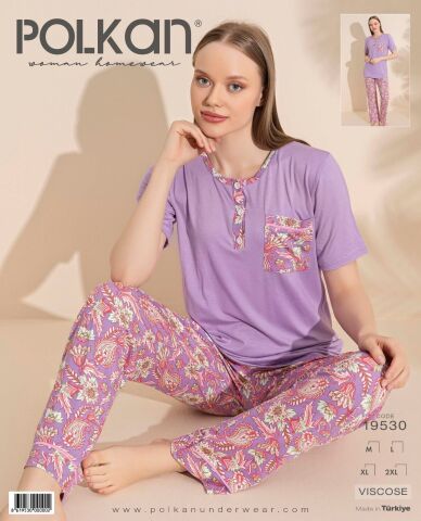 Polkan 19530 Bayan Ring Viskon Kısa Kollu Bayan Pijama Takım Paket İçi 4'lü