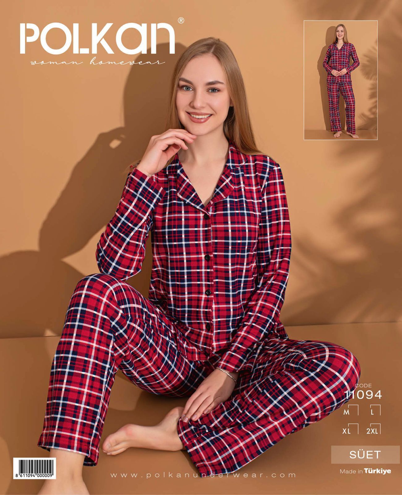 Polkan 11094 Bayan Uzun Kollu Süet Pijama Takım 4'lü