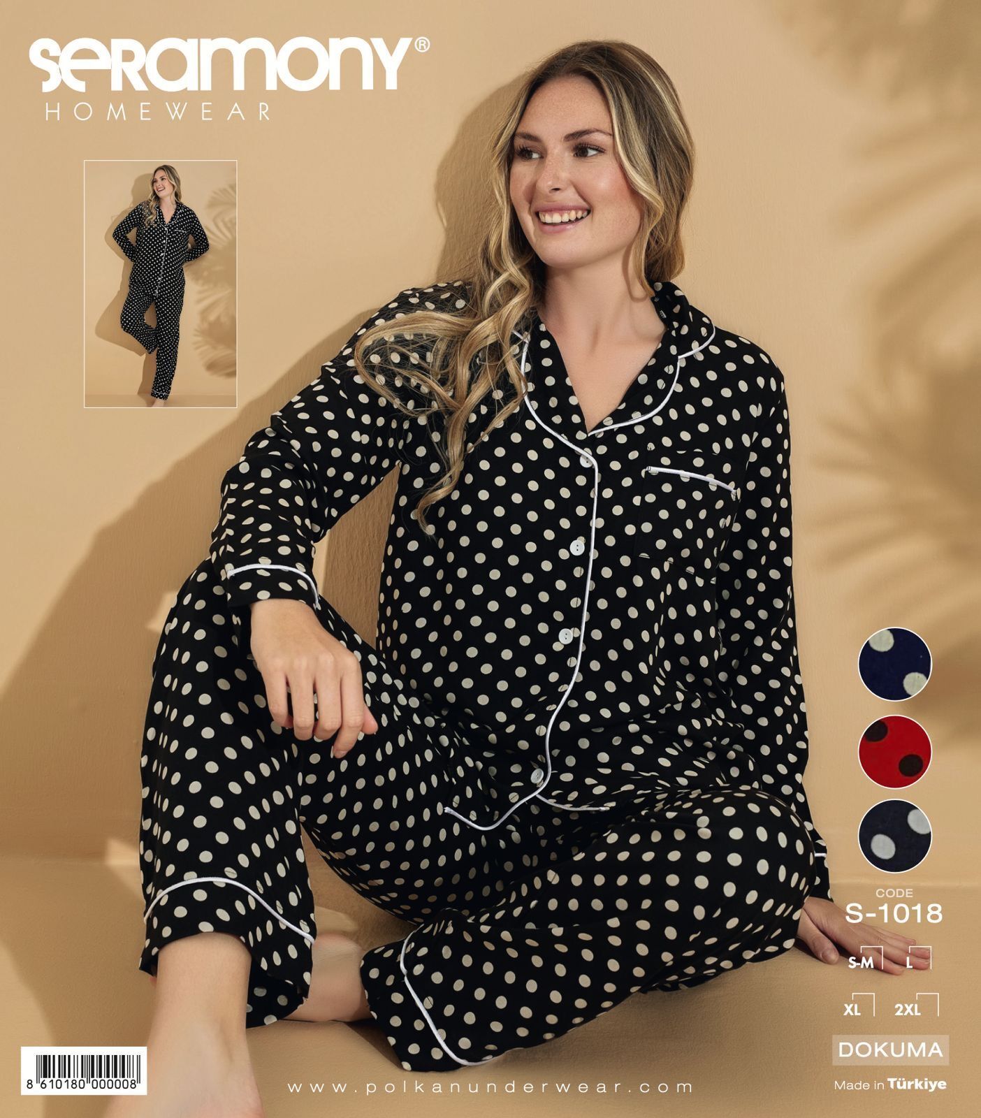 Seramony 1018 Dokuma Düğmeli Uzun Kollu Bayan Pijama Takım 4'lü