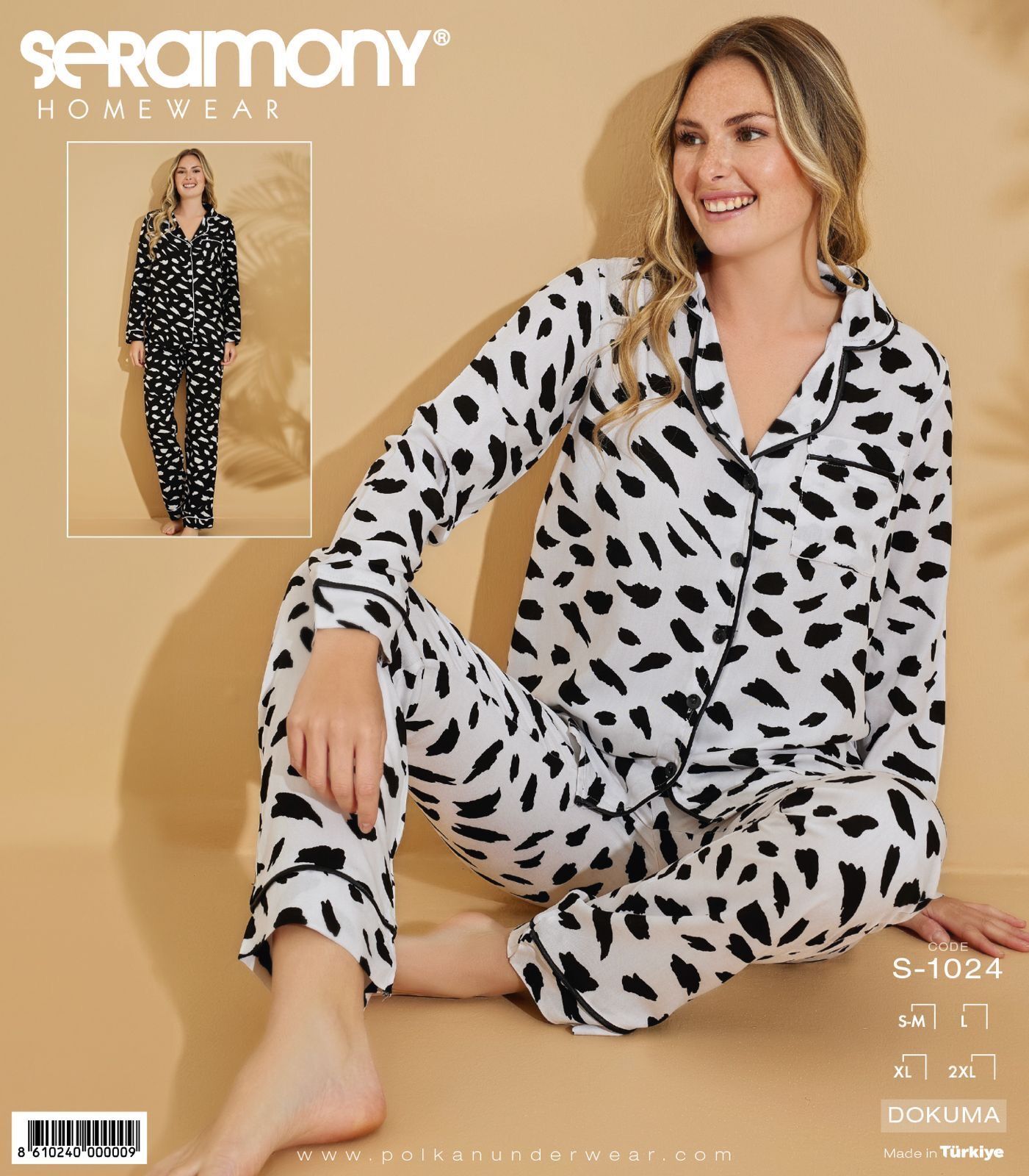 Seramony 1024 Dokuma Düğmeli Uzun Kollu Bayan Pijama Takım 4'lü