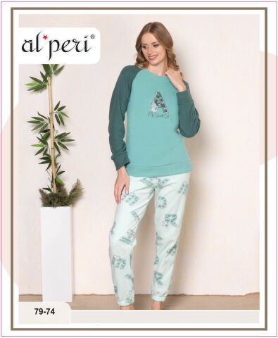 Alperi 79-74 Velsoft Bayan Uzun Kollu Pijama Takımı 4'lü