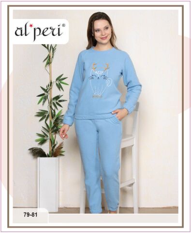 Alperi 79-81 Velsoft Bayan Uzun Kollu Pijama Takımı 4'lü