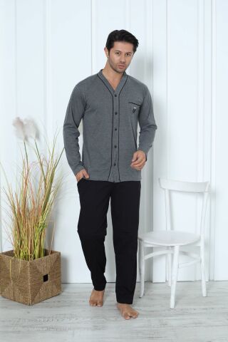 Kapitex 5818 Erkek Uzun Kol Boydan Düğmeli Pijama Takım 4'lü