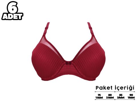 Liza 2240 Bordo Balenli Destekli Sütyen 6'lı