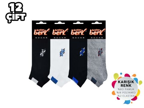 İbrahim Berk 11-44 Erkek Likralı Patik Çorap 12'li