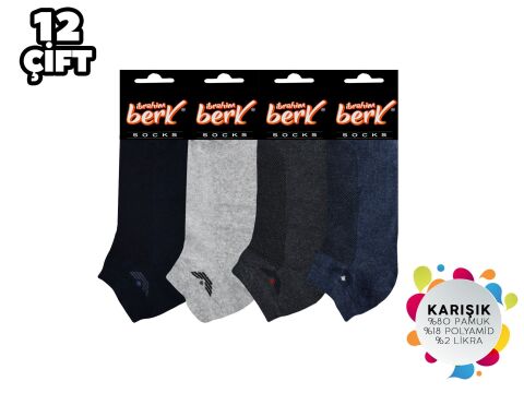 İbrahim Berk 11-41 Erkek Likralı Patik Çorap 12'li