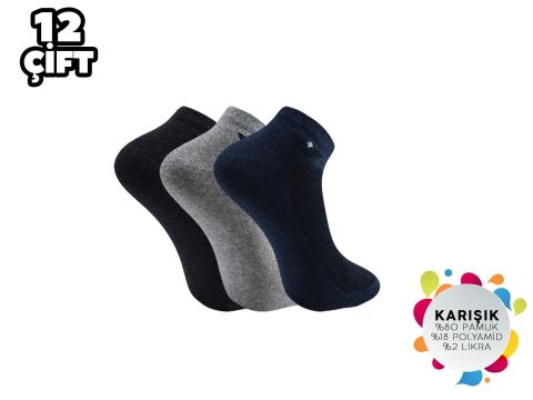 İbrahim Berk 11-41 Erkek Likralı Patik Çorap 12'li