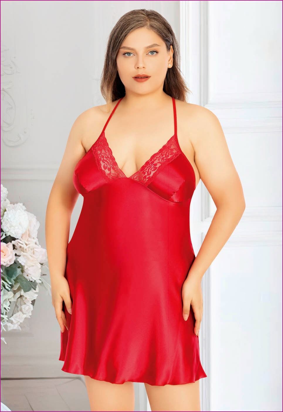 Miss Laris 4026 Battal Beden Bayan Saten Gecelik