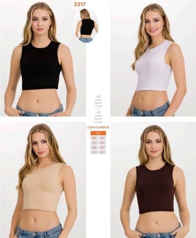 İlke 2317 Bayan Likralı Kolsuz Crop
