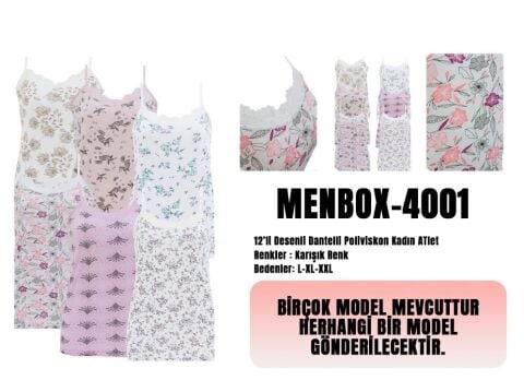 Menbox 4001 Desenli Bayan İp Askılı Atlet 12'li