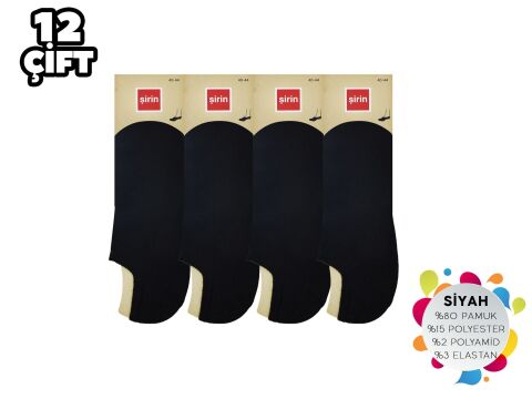 Şirin 7027-028 Düz Siyah Görünmez Kapalı Erkek Penye Babet 12'li