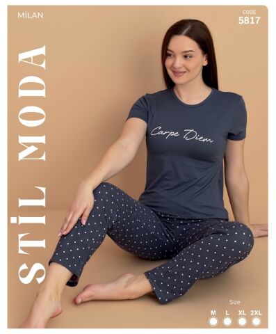 Stil Moda 5817 Milan Bayan Kısa Kol Pijama Takım 4'lü