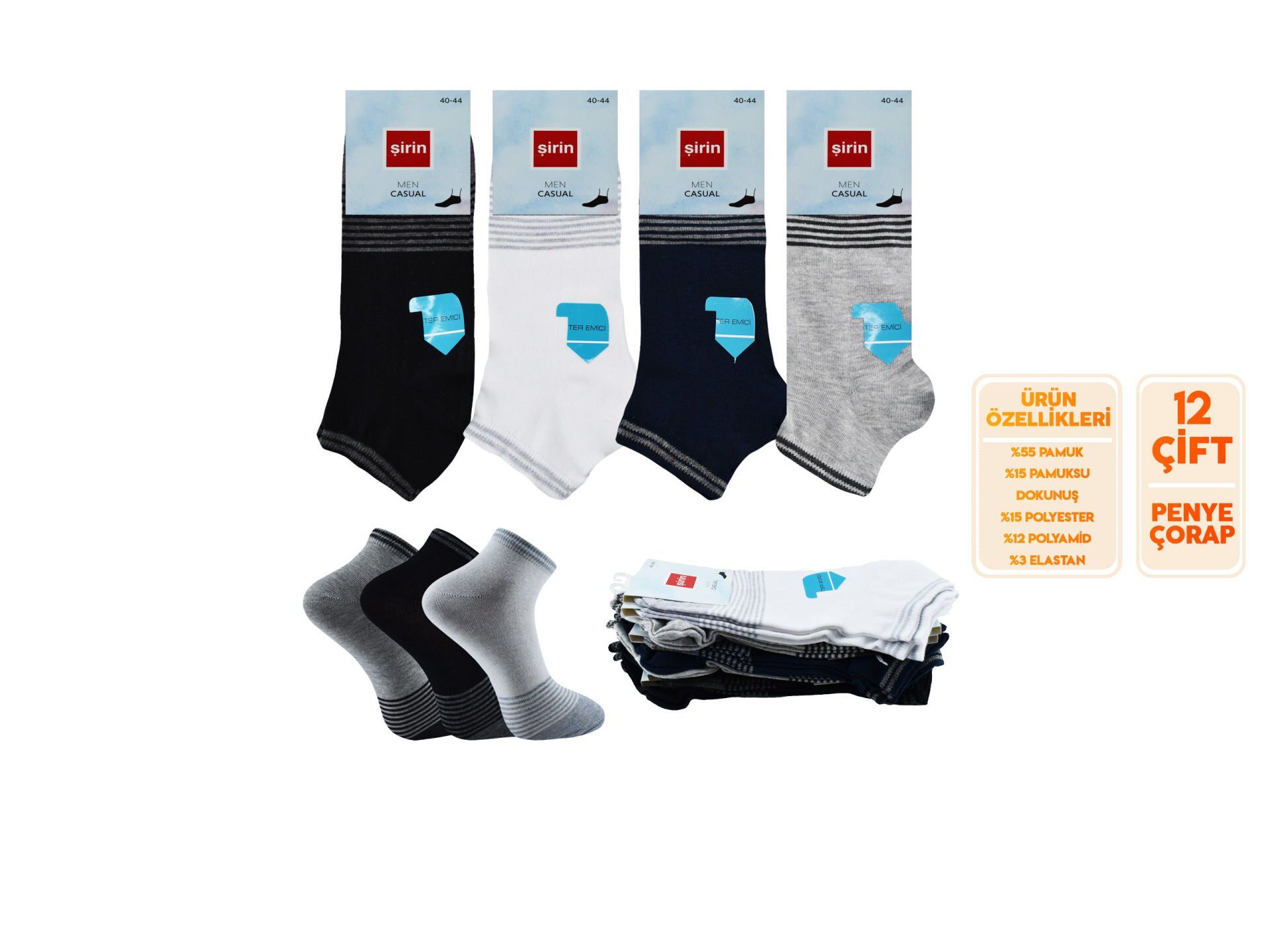 Şirin 7010-16 Ter Emici Erkek Penye Patik 12'li