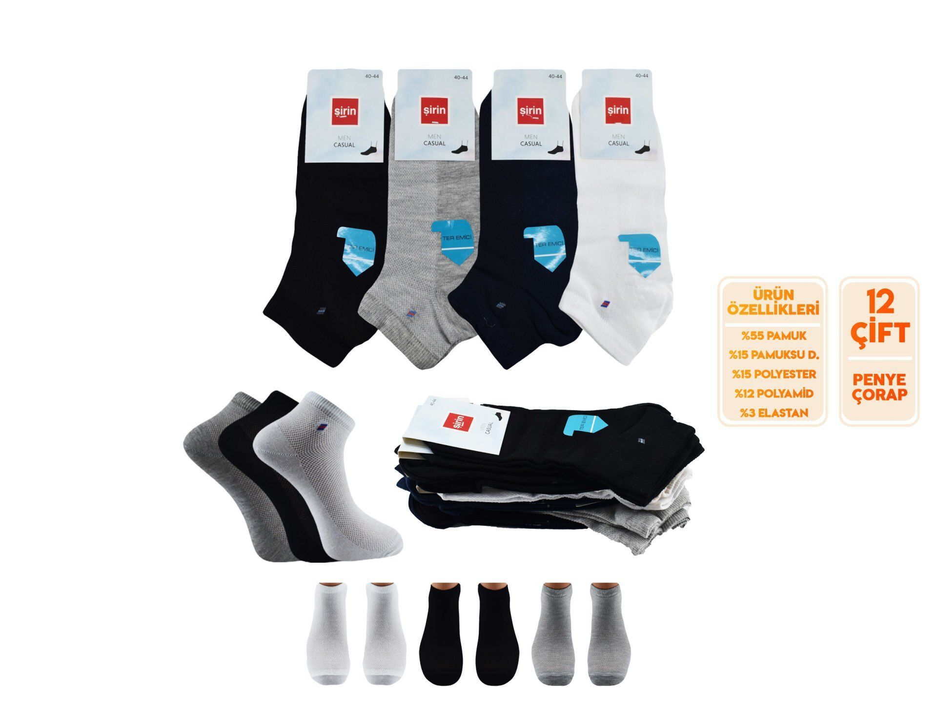 Şirin 7010-14 Ter Emici Erkek Penye Patik 12'li