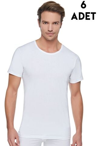Tutku 0103 Erkek Beyaz Penye Bisiklet Yaka Fanila 6'lı