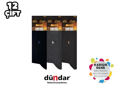 Dündar Dikişsiz Yıkamalı Kokulu Erkek Likralı Modal Çorap 12'li