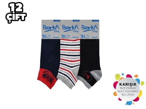 Berka 3-lü Desenli Pamuklu Erkek Çocuk Patik 12'li