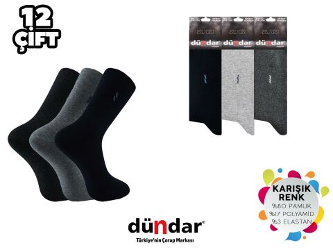 Dündar 003-2 Dikişsiz Erkek Likralı Penye Çorap 12'li