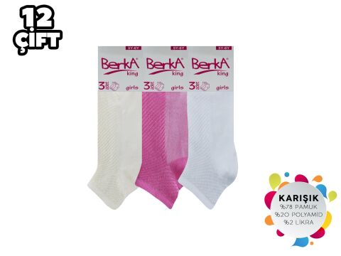 Berka 3-lü Desenli Pamuklu Kız Çocuk Patik 12'li