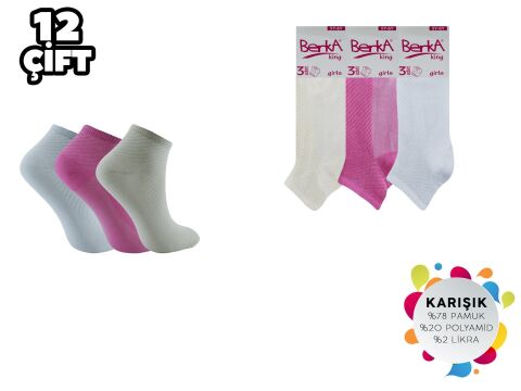 Berka 3-lü Desenli Pamuklu Kız Çocuk Patik 12'li