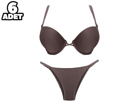 Cansoy 675-Pudra 2X Push Up Balenli Destekli Bayan Sütyen Takım 6'lı