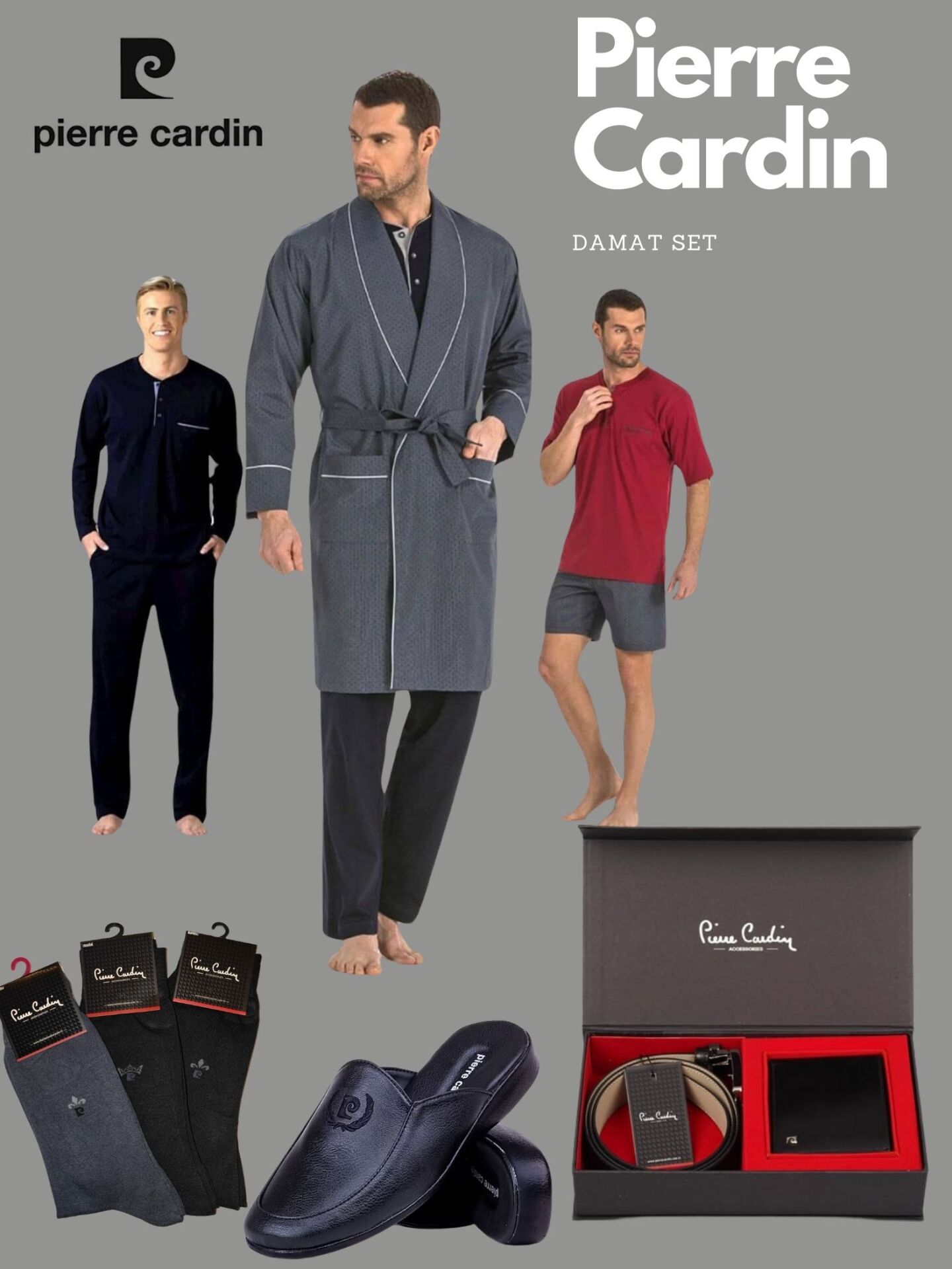 Pierre Cardin Damat Seti Pierre Cardin 5560 Röpteşembırlı 5 li pijama Takımı - Damat Terlik -Damat Kemer Cüzdan