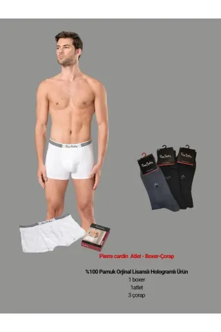 Pierre Cardin Damat Seti Röpteşembırlı 5 li Pijama Takımı - Damat Terlik -Damat Kozmetik Seti Çeyiz-boxer-atlet