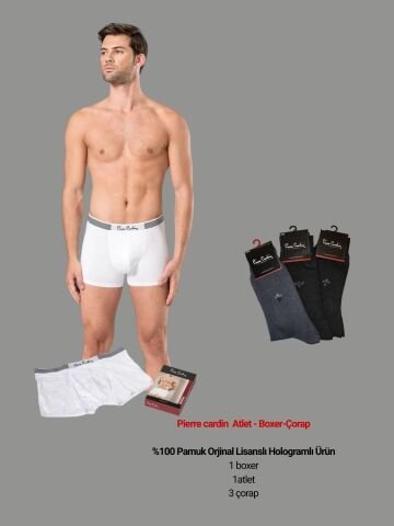 Pierre Cardin Damat Seti Röpteşembırlı Triko Pijama Takımı - Damat Terlik -Cüzdan Kemer Seti