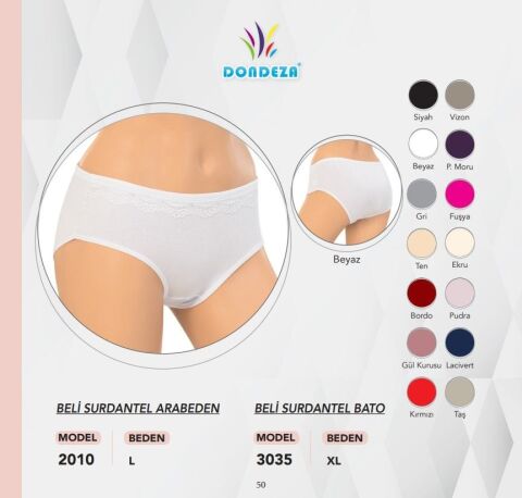 Dondeza 2010 Beli Sur Dantel L Beden Bayan Külot 12'li