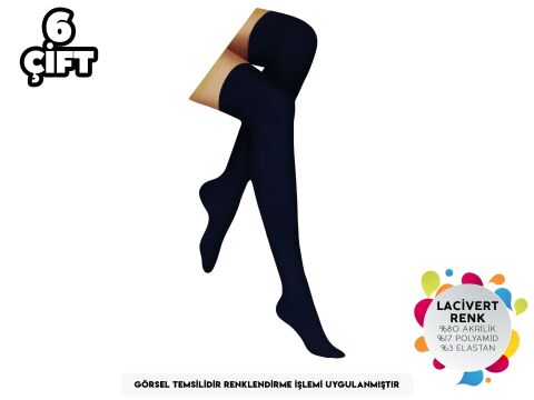Şirin 5140 Lacivert Yün Akrilik Bayan Diz Üstü Çorap 6'lı
