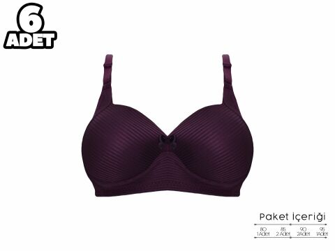Liza 2150 Mor Balensiz Jakarlı B Cup Desteksiz Bayan Sütyen 6'lı